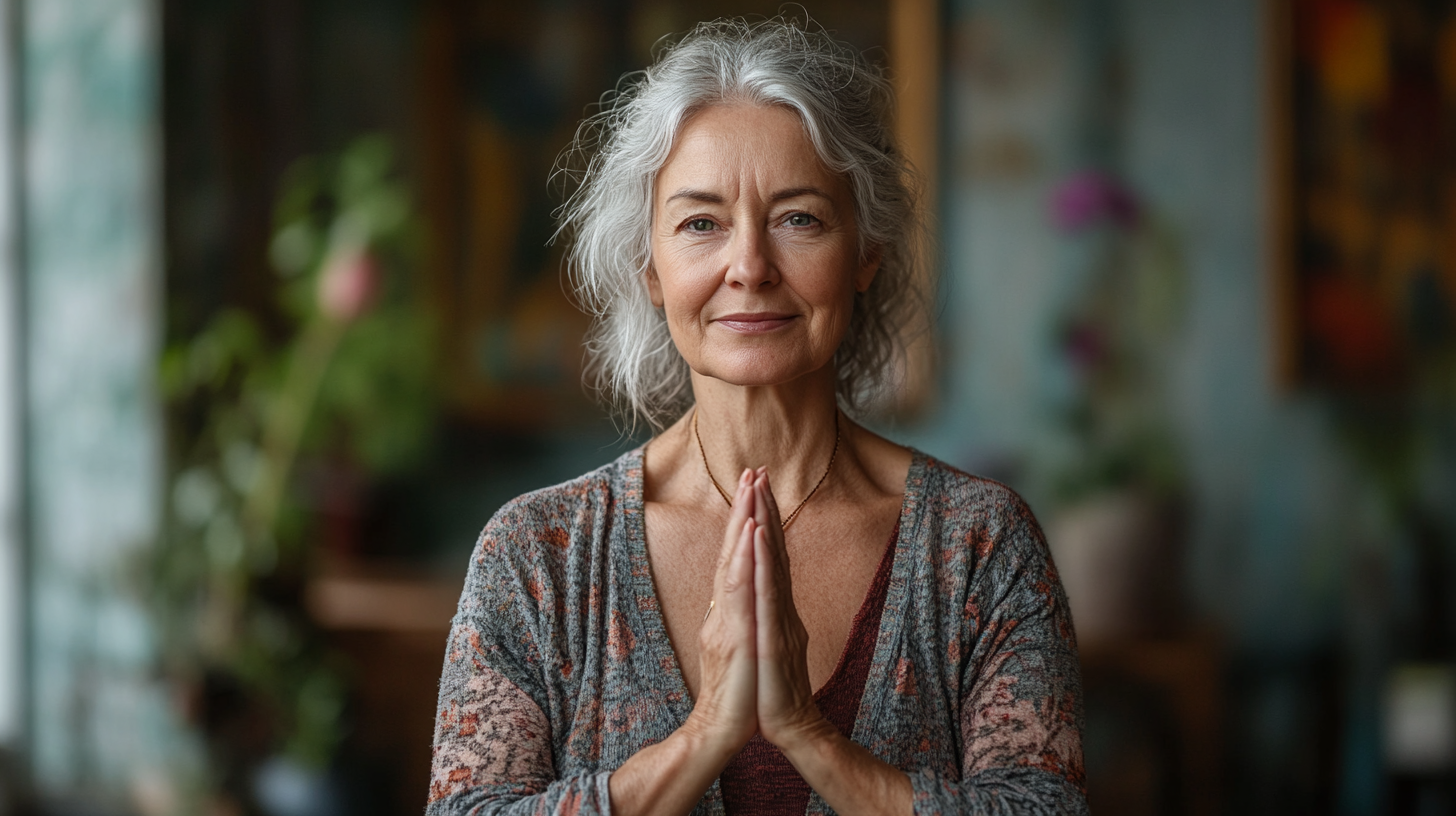 Възрастна жена в йога поза